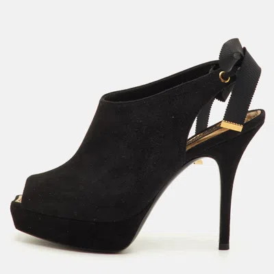 Pre-owned Louis Vuitton Size 35.5 Black Suede Peep Toe Platform Sandals
