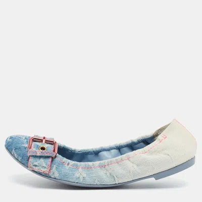 Pre-owned Louis Vuitton Size 35.5 Blue Monogram Denim Scrunch Buckle Ballet Flats