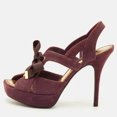 Pre-owned Louis Vuitton Size 35.5 Dark Purple Suede Platform Sandals