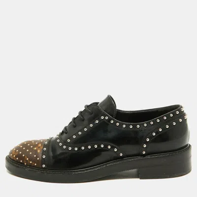 Pre-owned Louis Vuitton Size 36 Black Monogram Canvas And Patent Leather Studded Lace Up Oxfords