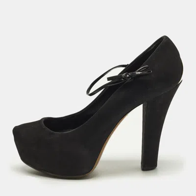 Pre-owned Louis Vuitton Size 36 Black Nubuck Leather And Patent Leather Mary Jane Platform Pumps