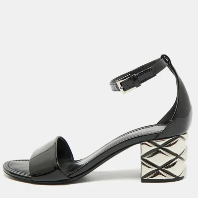 Pre-owned Louis Vuitton Size 36 Black Patent Leather Ankle Strap Sandals