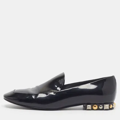 Pre-owned Louis Vuitton Size 36 Black Patent Leather Studded Smoking Slippers