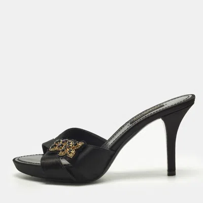 Pre-owned Louis Vuitton Size 36 Black Satin Embellished Mules