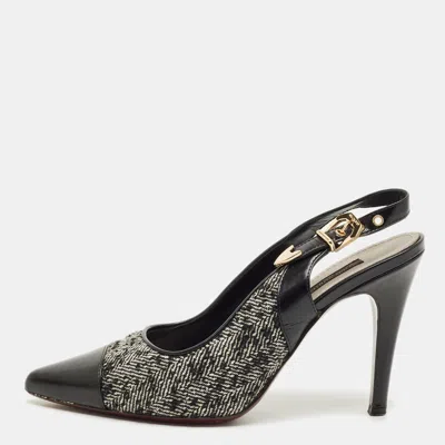 Pre-owned Louis Vuitton Size 36 Black/white Leather And Tweed Slingback Pumps