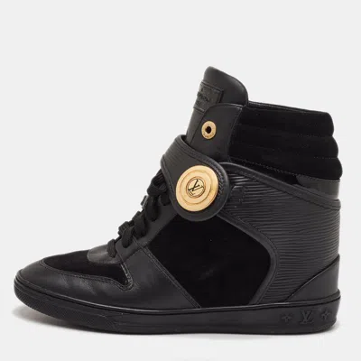 Pre-owned Louis Vuitton Size 36.5 Black Epi Leather And Suede Wedge Sneakers