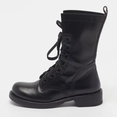 Pre-owned Louis Vuitton Size 36.5 Black/brown Leather And Monogram Canvas Combat Boots