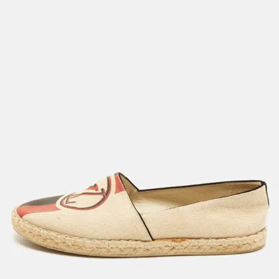 Pre-owned Louis Vuitton Size 37 Beige Canvas Logo Print Espadrille Flats