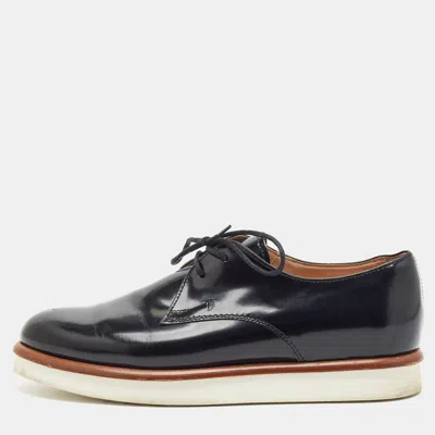Pre-owned Louis Vuitton Size 37 Black Leather Lace Up Platform Derby