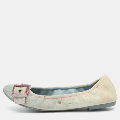 Pre-owned Louis Vuitton Size 37 Blue Monogram Denim Scrunch Buckle Ballet Flats