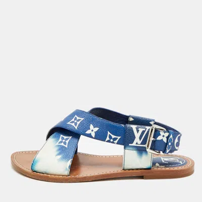 Pre-owned Louis Vuitton Size 37.5 Blue Monogram Coated Canvas Slingback