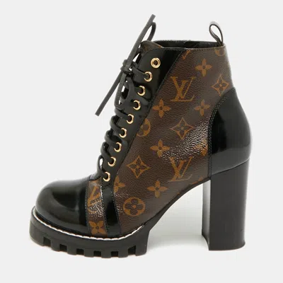 Pre-owned Louis Vuitton Size 37.5 Brown/black Monogram Canvas And Patent Leather Star Trail Ankle Boot