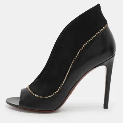 Pre-owned Louis Vuitton Size 38 Black Leather And Suede Zip Detail Open Toe Booties