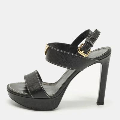 Pre-owned Louis Vuitton Size 38 Black Leather Platform Ankle Strap Sandals