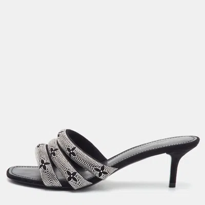 Pre-owned Louis Vuitton Size 38 Black Suede Monogram Crystal Embellished Slide Sandals