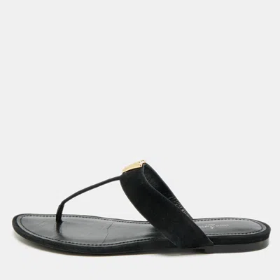 Pre-owned Louis Vuitton Size 38 Black Suede Thong Flat Sandals