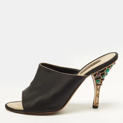 Pre-owned Louis Vuitton Size 38 Black/gold Satin Embellishment Open Toe Mules