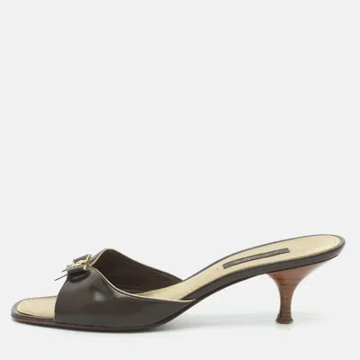 Pre-owned Louis Vuitton Size 38 Brown Patent Leather Slide Sandals