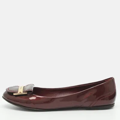 Pre-owned Louis Vuitton Size 38 Burgundy Patent Leather Ballet Flats