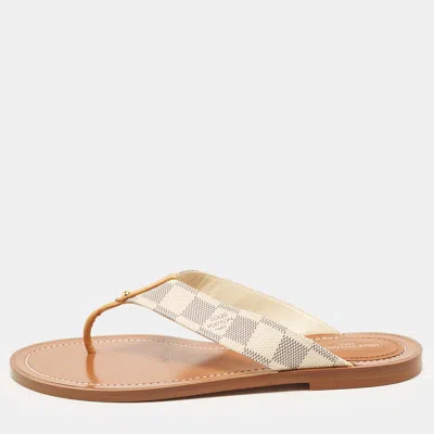 Pre-owned Louis Vuitton Size 38 Cream Canvas Thong Flats