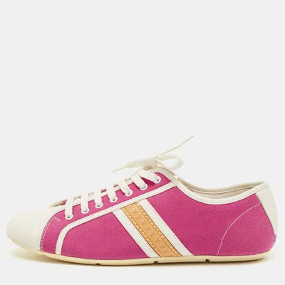 Pre-owned Louis Vuitton Size 38 Magenta/white Canvas And Leather Lace Up Sneakers In Pink