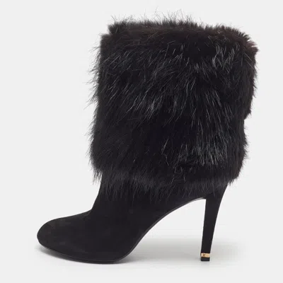 Pre-owned Louis Vuitton Size 38.5 Black Rabbit Fur And Suede Ankle Length Boots