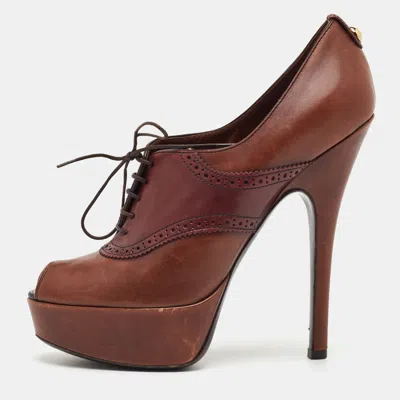 Pre-owned Louis Vuitton Size 38.5 Brown Leather Platform Lace Up Oxford Pumps