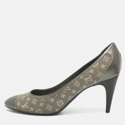 Pre-owned Louis Vuitton Size 38.5 Grey Monogram Mini Lin Canvas And Leather Pumps