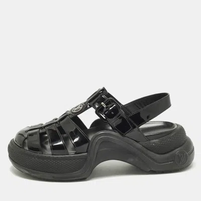 Pre-owned Louis Vuitton Size 39 Black Patent Leather Ss Open Toe Casual Sandals