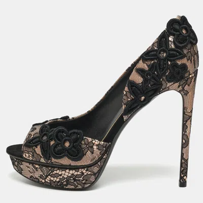 Pre-owned Louis Vuitton Size 39 Black/beige Lace And Satin D'orsay Pumps