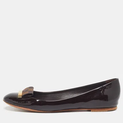 Pre-owned Louis Vuitton Size 39 Brown Damier Canvas And Patent Leather Ballet Flats