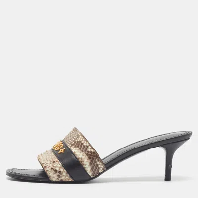 Pre-owned Louis Vuitton Size 39 Tricolor Leather And Python Logo Slide Sandals In Black