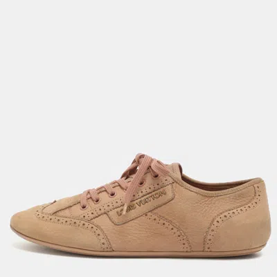 Pre-owned Louis Vuitton Size 40 Beige Nubuck Leather Brogue Low Top Sneakers In Sand