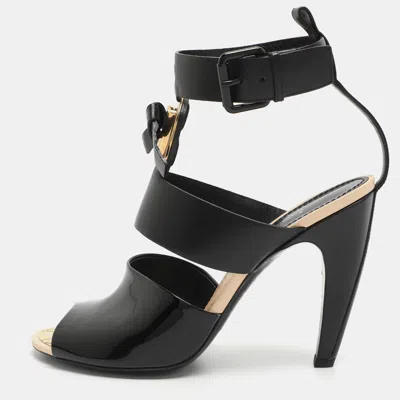 Pre-owned Louis Vuitton Size 40 Black Leather And Patent Ankle Strap Sandals