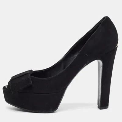 Pre-owned Louis Vuitton Size 40 Black Suede Platform Peep Toe Pumps