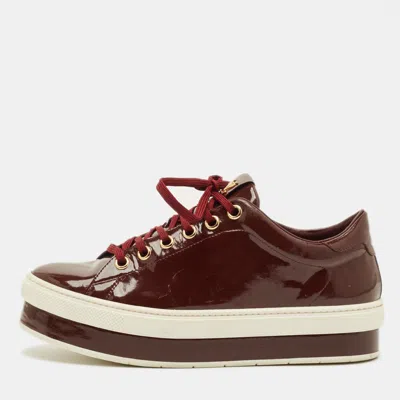 Pre-owned Louis Vuitton Size 40 Burgundy Patent Leather Lace Up Platform Sneakers