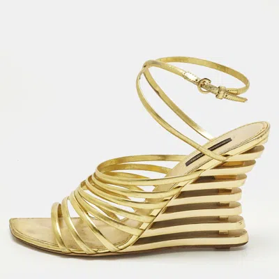 Pre-owned Louis Vuitton Size 40 Gold Leather Wedge Sandals
