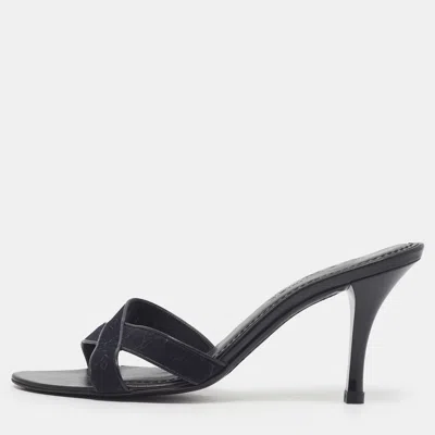 Pre-owned Louis Vuitton Size 40.5 Black Monogram Fabric Crisscross Mules