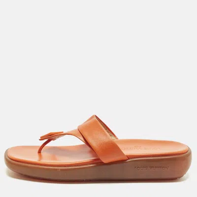 Pre-owned Louis Vuitton Size 40.5 Orange Leather Thong Flat Slide