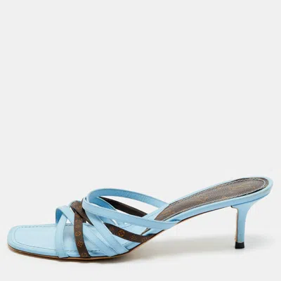 Pre-owned Louis Vuitton Size 41 Blue/brown Monongram Canvas And Leather Slide Sandals