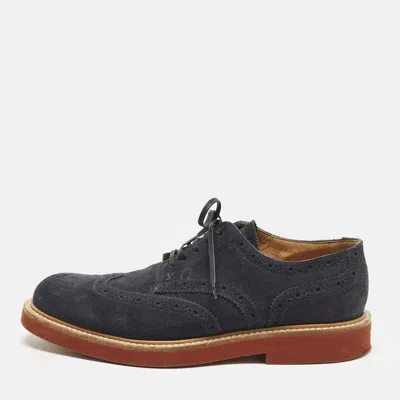 Pre-owned Louis Vuitton Size 41 Navy Blue Suede Brogues