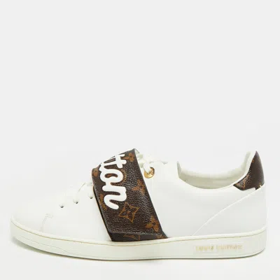 Pre-owned Louis Vuitton Size 41 White/brown Monogram Canvas And Leather Frontrow Lace Up Sneakers