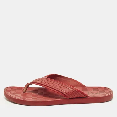 Pre-owned Louis Vuitton Size 44 Red Leather And Rubber Thong Flats Slide