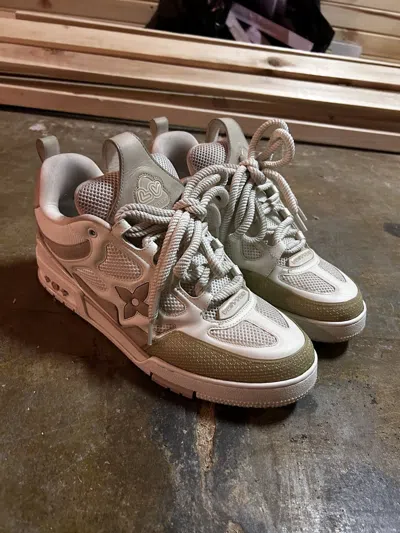 Pre-owned Louis Vuitton Skate Trainer ‘tan/cream' Size 12 Lv Shoes In Tan Mix