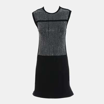 Pre-owned Louis Vuitton Sleeveless Embellished Knit Sheath Dress S In Black