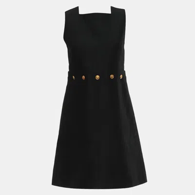 Pre-owned Louis Vuitton Sleeveless Logo Button A-line Dress In Black
