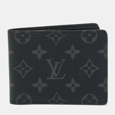 Pre-owned Louis Vuitton Slender Monogram Eclipse Canvas Bifold Wallet In Black
