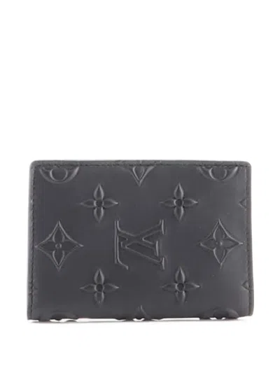 Pre-owned Louis Vuitton Slender Pocket Organizer Monogram Seal Leather Card Holder In Black