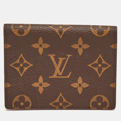 Pre-owned Louis Vuitton Slim Monogram Canvas Card Holder In Brown