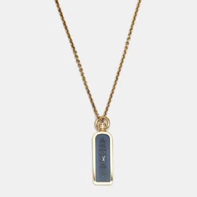 Pre-owned Louis Vuitton Small Les Gastons 18k Yellow Gold Blue Titanium Tag Pendant Necklace